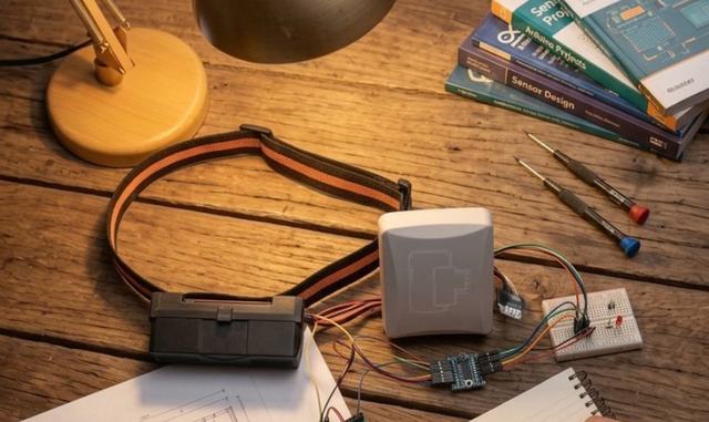 El collar y la estación HatoBit abiertos sobre la mesa de trabajo, con planos y notas de prueba